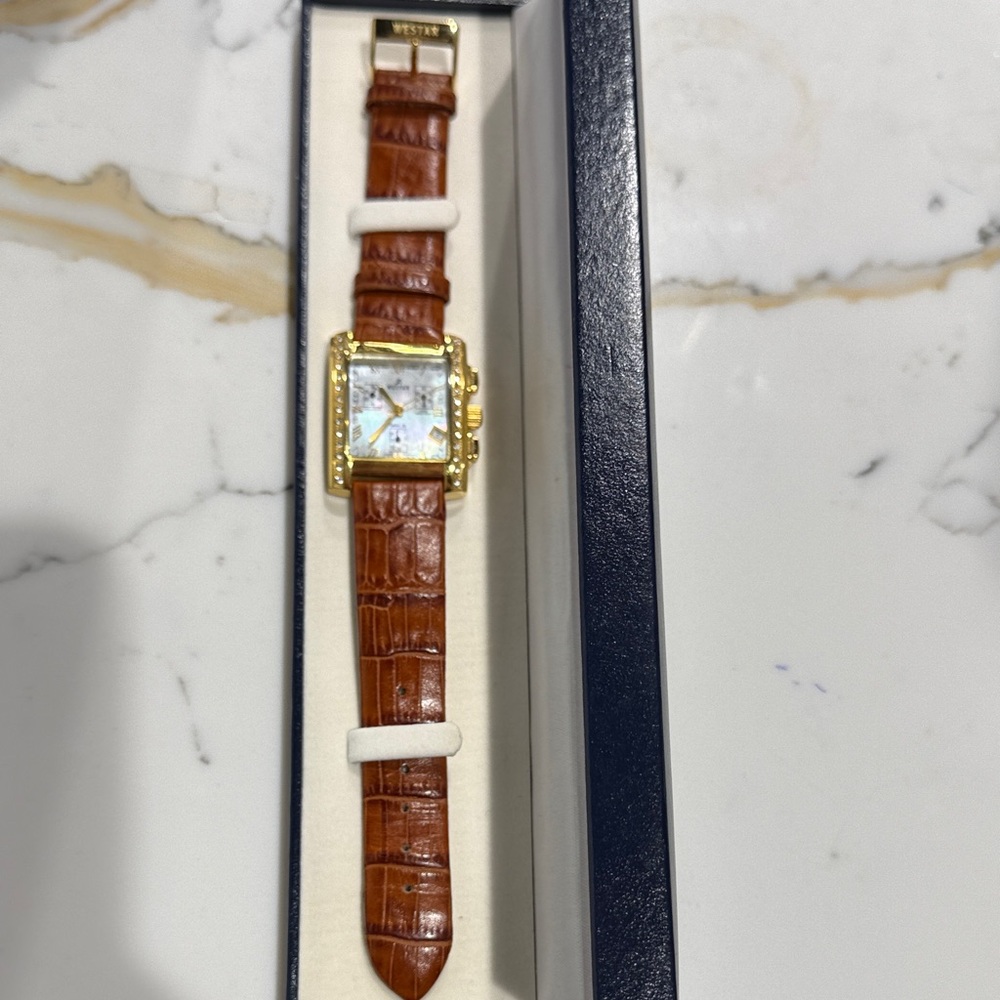 Gold and Brown Watch with genuine Leather Strap